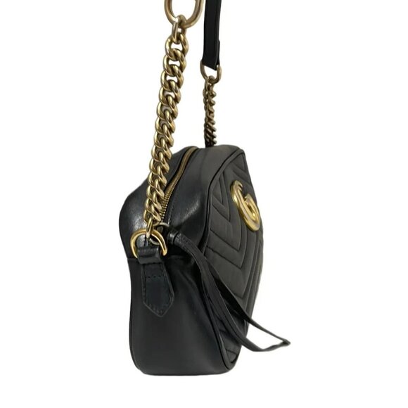 Auth GUCCI GG Marmont 447632 Black Leather - Shoulder Bag - Picture 5 of 10